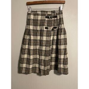 Vintage Kenneth Greene Skirt Womens 12 Beige Plaid Pleated Wrap Kilt Tartan FLAW